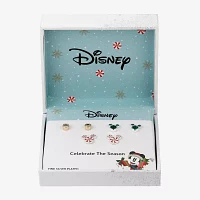 Disney Classics Candy Cane 3 Pair Cubic Zirconia Mickey Mouse Earring Set