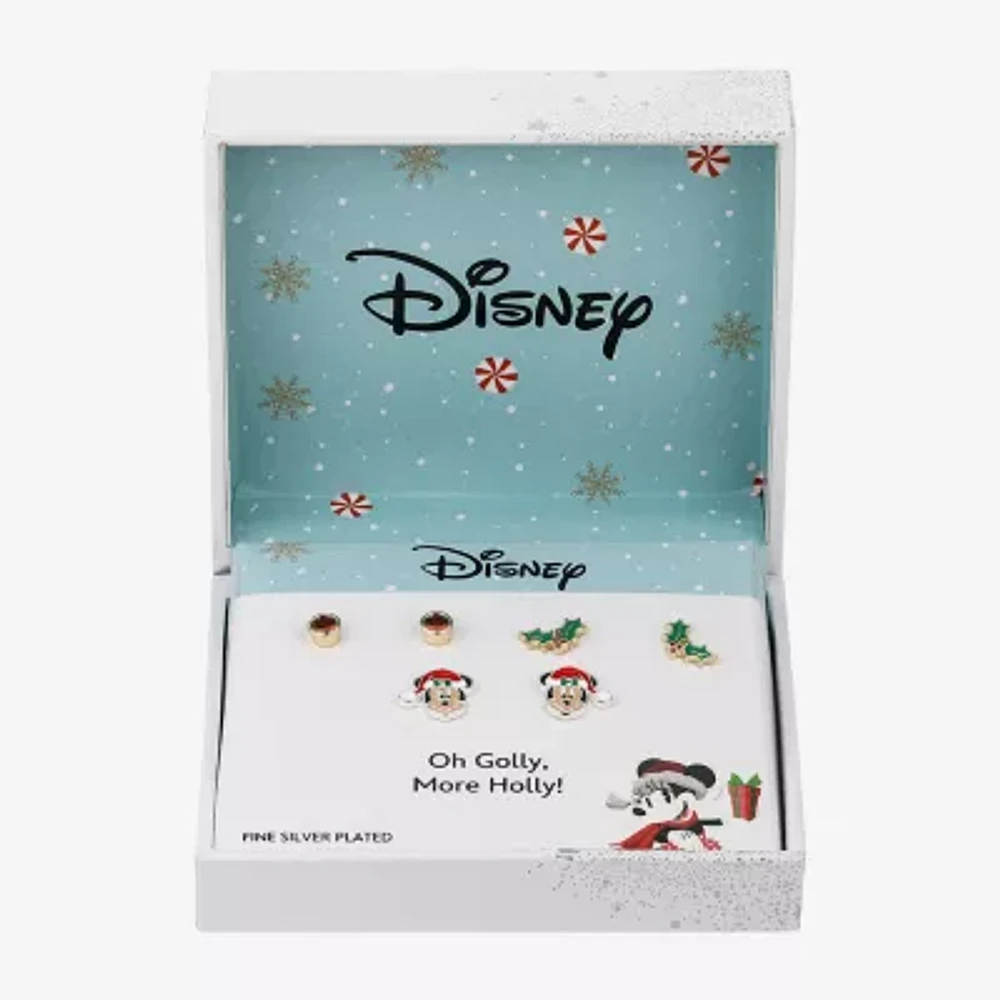 Disney Classics Santa Claus & Holly 3 Pair Cubic Zirconia Mickey Mouse Earring Set