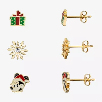 Disney Classics Santa Claus 3 Pair Cubic Zirconia Snowflake Mickey Mouse Earring Set