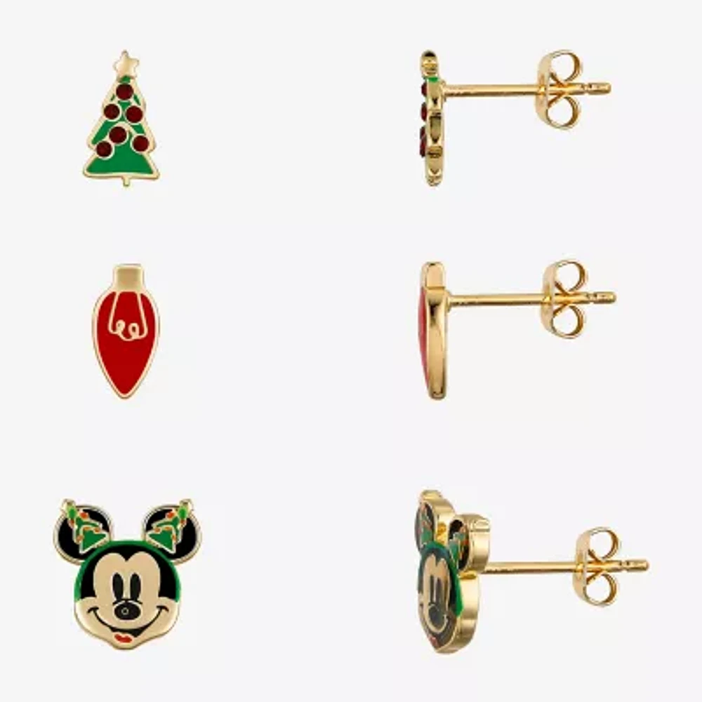 Disney Classics Holiday Lights & Christmas Tree 3 Pair Mickey Mouse Earring Set