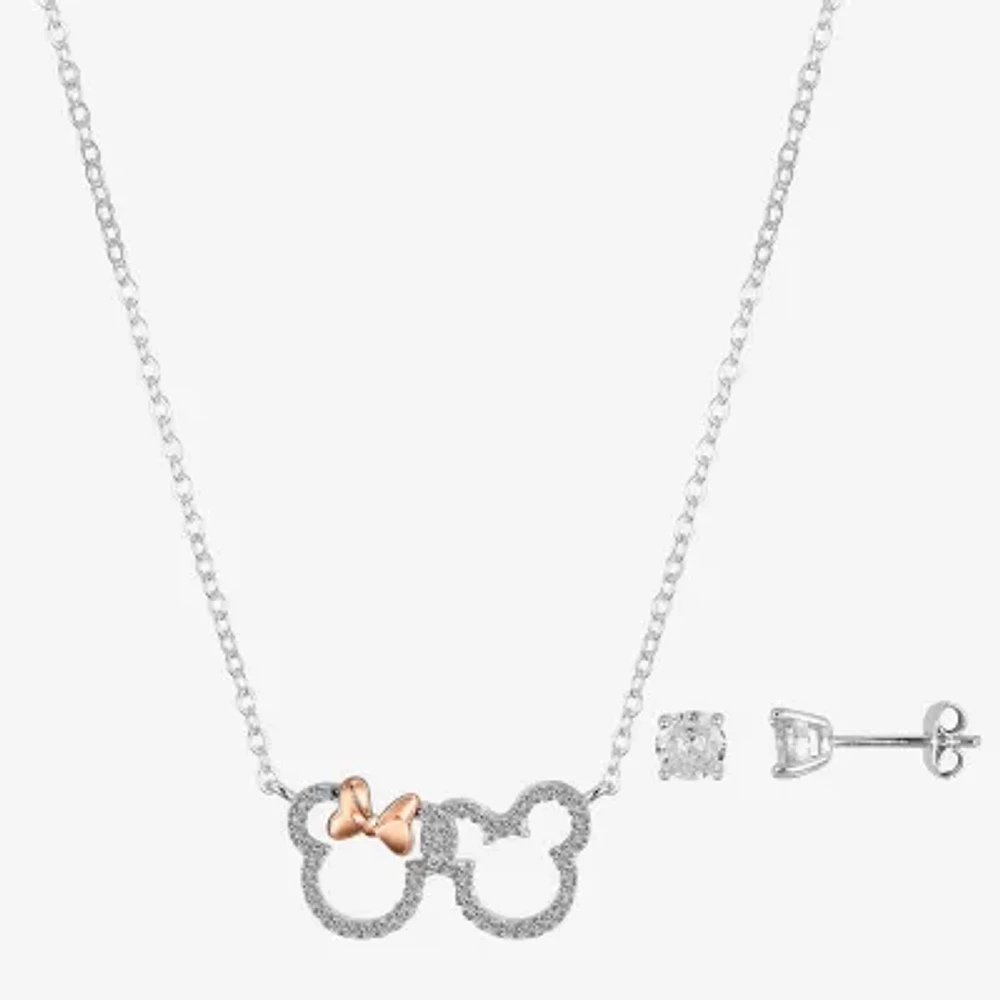Disney Classics Cubic Zirconia 14k Rose Gold Over Brass Pure Silver Over Brass Mickey Mouse Minnie Mouse 2-pc. Jewelry Set