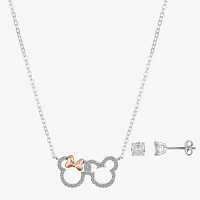 Disney Classics Cubic Zirconia 14k Rose Gold Over Brass Pure Silver Over Brass Mickey Mouse Minnie Mouse 2-pc. Jewelry Set