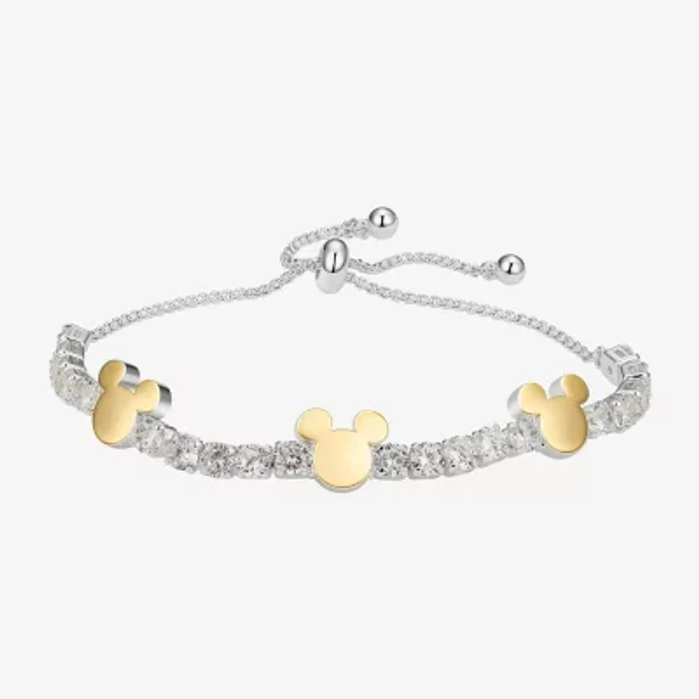 Disney Classics Cubic Zirconia 14K Gold Over Brass Pure Silver Over Brass Mickey Mouse Bolo Bracelet