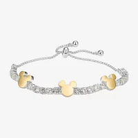 Disney Classics Cubic Zirconia 14K Gold Over Brass Pure Silver Over Brass Mickey Mouse Bolo Bracelet