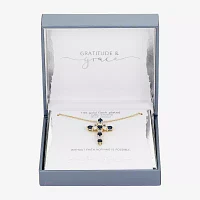 Gratitude & Grace Faith Cubic Zirconia 14K Gold Over Brass 16 Inch Cable Cross Pendant Necklace