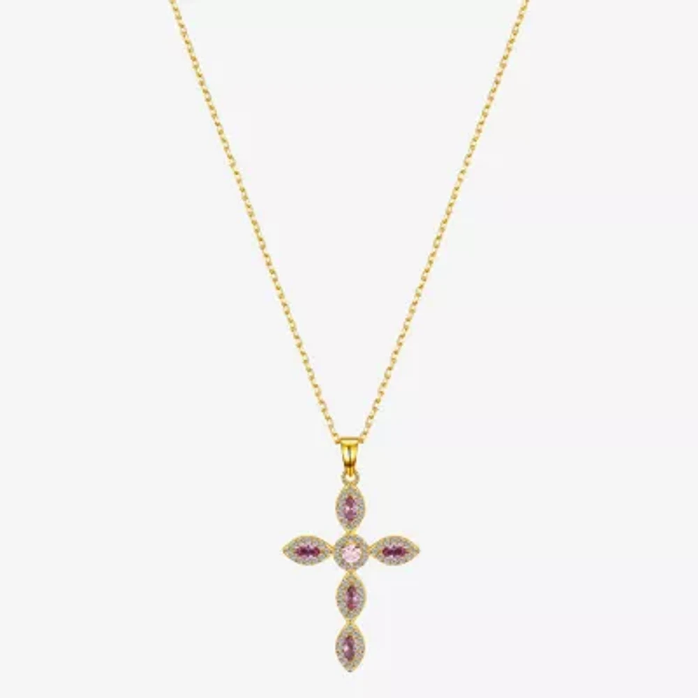 Gratitude & Grace Faith Cubic Zirconia 14K Gold Over Brass 16 Inch Cable Cross Pendant Necklace