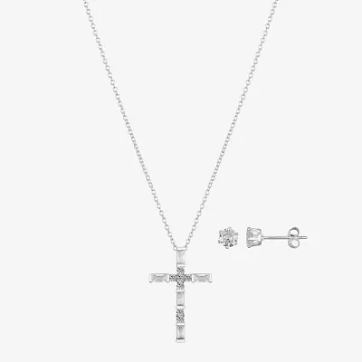 Gratitude & Grace Faith Cubic Zirconia Pure Silver Over Brass Cross Jewelry Set