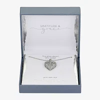 Gratitude & Grace Faith Cubic Zirconia Pure Silver Over Brass 16 Inch Cable Cross Heart Pendant Necklace