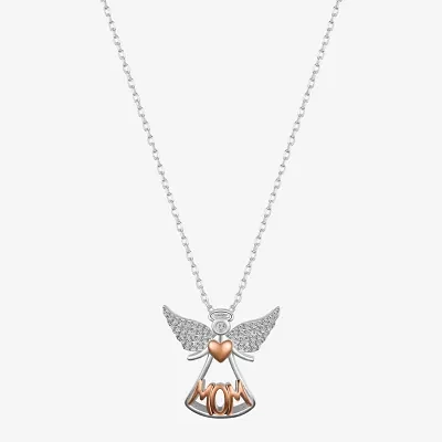 Gratitude & Grace Mom Cubic Zirconia 14K Gold Over Brass Pure Silver Over Brass 16 Inch Cable Angel Pendant Necklace