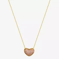 Gratitude & Grace Love Cubic Zirconia 14K Gold Over Brass 16 Inch Cable Heart Pendant Necklace