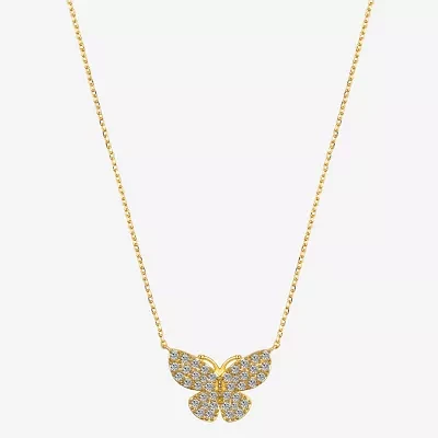 Gratitude & Grace Dream Cubic Zirconia 14K Gold Over Brass 16 Inch Cable Butterfly Pendant Necklace