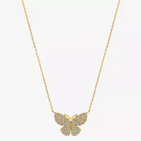 Gratitude & Grace Dream Cubic Zirconia 14K Gold Over Brass 16 Inch Cable Butterfly Pendant Necklace