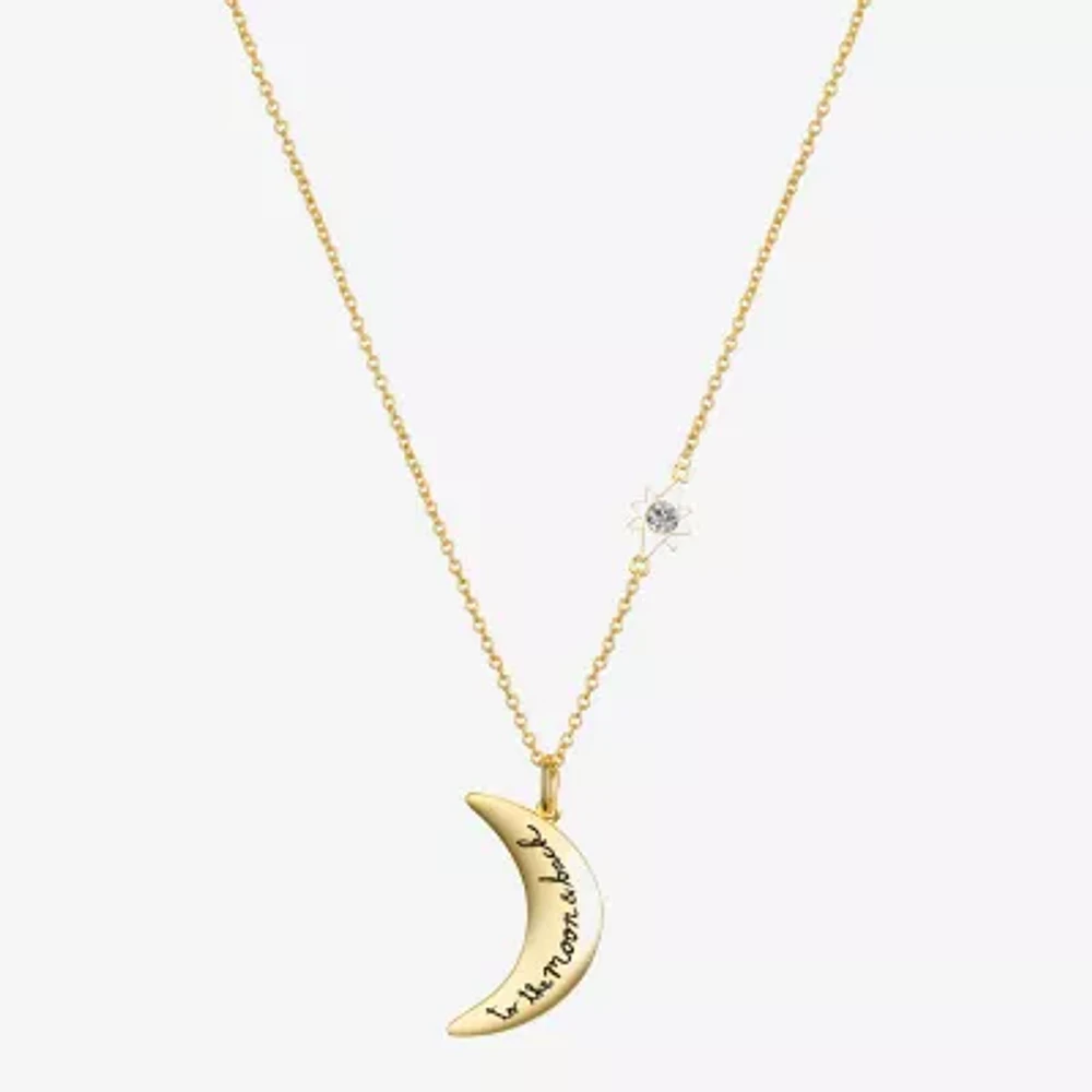Gratitude & Grace Love Cubic Zirconia 14K Gold Over Brass 16 Inch Cable Moon Pendant Necklace