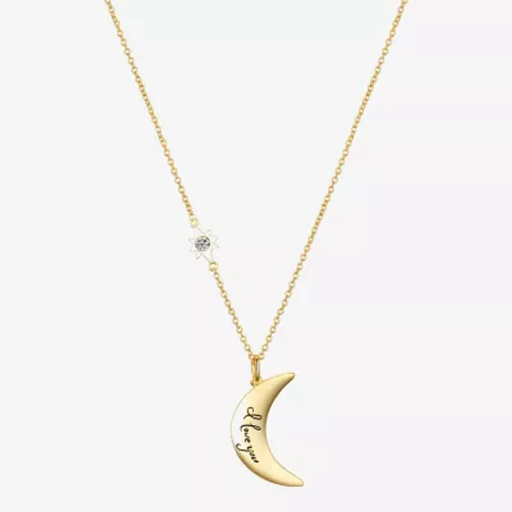 Gratitude & Grace Love Cubic Zirconia 14K Gold Over Brass 16 Inch Cable Moon Pendant Necklace