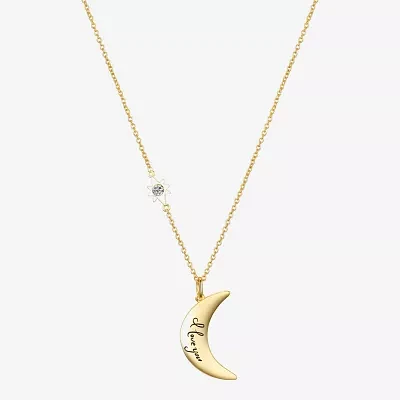 Gratitude & Grace Love Cubic Zirconia 14K Gold Over Brass 16 Inch Cable Moon Pendant Necklace