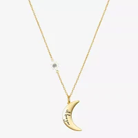 Gratitude & Grace Love Cubic Zirconia 14K Gold Over Brass 16 Inch Cable Moon Pendant Necklace