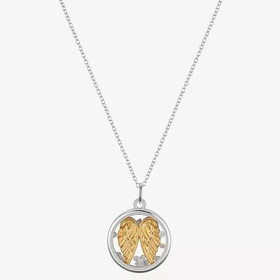 Gratitude & Grace Believe Crystal 14K Gold Over Brass Pure Silver Over Brass 16 Inch Cable Wing Pendant Necklace