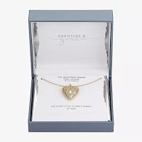 Gratitude & Grace Love Cubic Zirconia 14K Gold Over Brass 16 Inch Cable Cross Heart Pendant Necklace