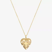 Gratitude & Grace Love Cubic Zirconia 14K Gold Over Brass 16 Inch Cable Cross Heart Pendant Necklace