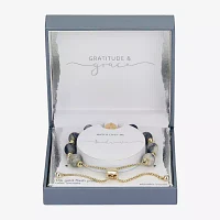 Gratitude & Grace Believe Virgin Mary Sodalite 14K Gold Over Brass 8 1/2 Inch Box Bolo Bracelet