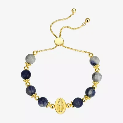 Gratitude & Grace Believe Virgin Mary Sodalite 14K Gold Over Brass 8 1/2 Inch Box Bolo Bracelet