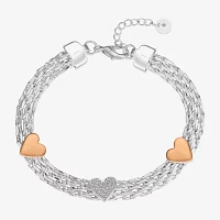 Gratitude & Grace Love Cubic Zirconia 14K Gold Over Brass Pure Silver Over Brass 8 1/2 Inch Fashion Heart Chain Bracelet