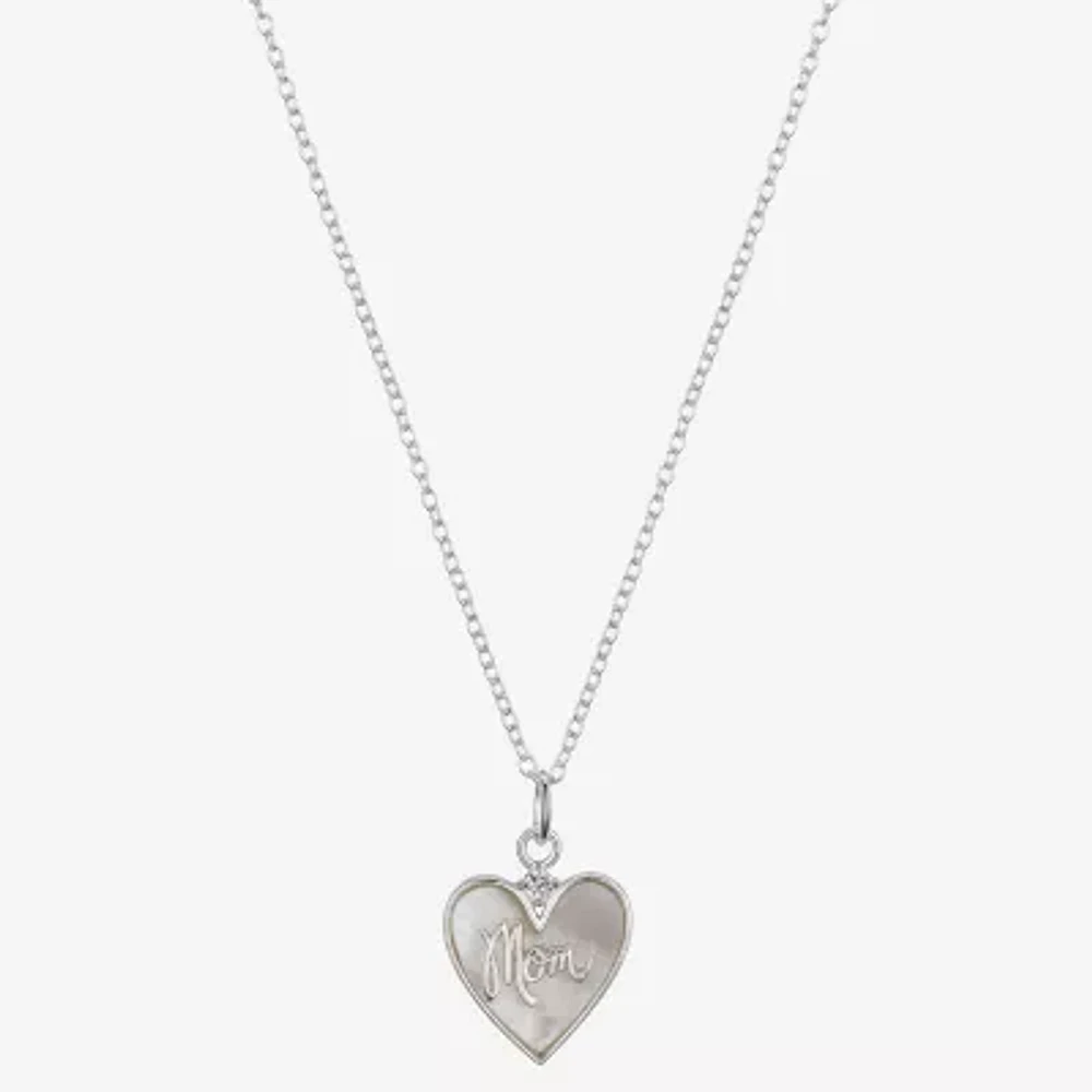 Footnotes Mom Mother Of Pearl Sterling Silver 16 Inch Cable Heart Pendant Necklace