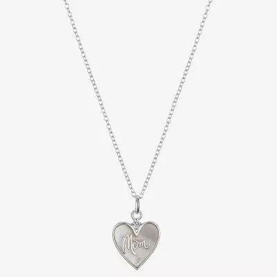 Footnotes Mom Mother Of Pearl Sterling Silver 16 Inch Cable Heart Pendant Necklace