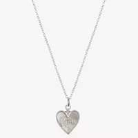 Footnotes Mom Mother Of Pearl Sterling Silver 16 Inch Cable Heart Pendant Necklace