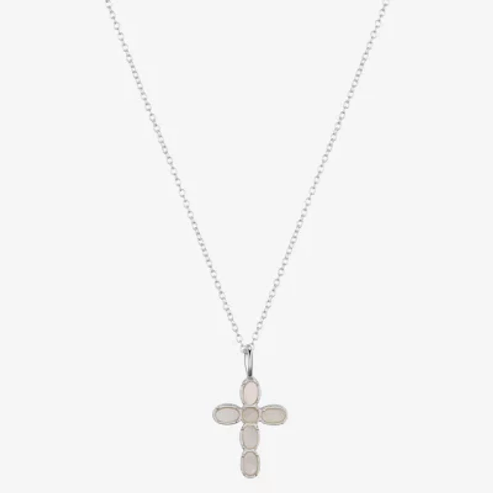 Footnotes Hope Mother Of Pearl Sterling Silver 16 Inch Cable Cross Pendant Necklace