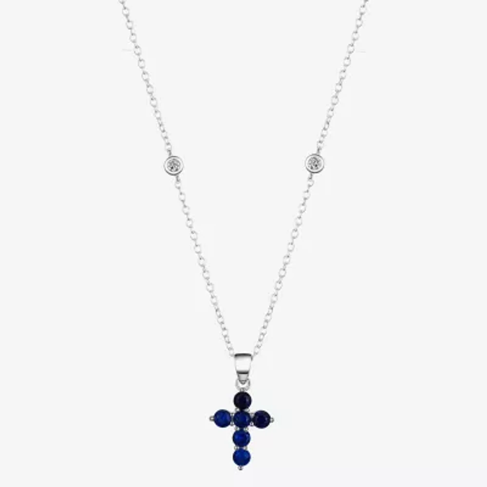 Footnotes Believe Cubic Zirconia Sterling Silver 16 Inch Cable Cross Pendant Necklace