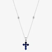 Footnotes Believe Cubic Zirconia Sterling Silver 16 Inch Cable Cross Pendant Necklace