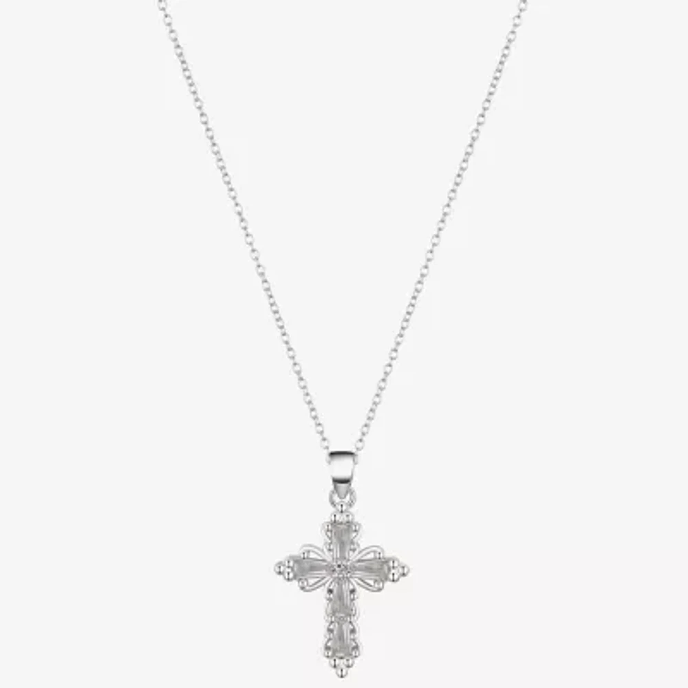 Footnotes Faith Cubic Zirconia Sterling Silver 16 Inch Cable Cross Pendant Necklace