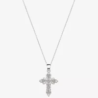 Footnotes Faith Cubic Zirconia Sterling Silver 16 Inch Cable Cross Pendant Necklace