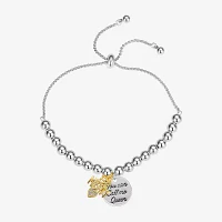 Footnotes Mighty Cubic Zirconia Pure Silver Over Brass Bead Heart Round Bolo Bracelet