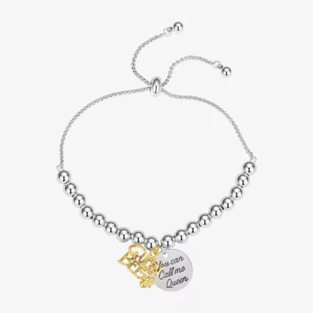 Footnotes Queen Bee Cubic Zirconia Pure Silver Over Brass Bead Round Bolo Bracelet