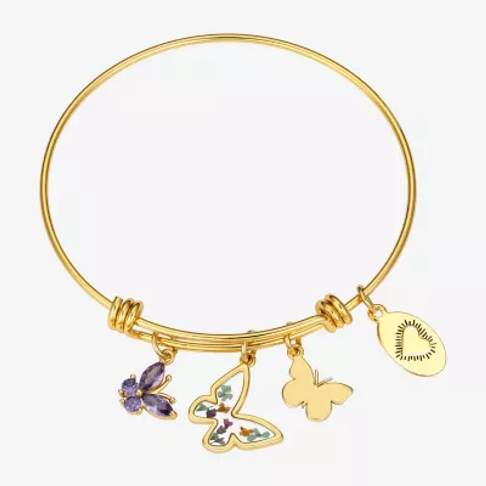 Footnotes Dream Pressed Flowers 14K Gold Over Brass Pure Silver Over Brass Semisolid Butterfly Bangle Bracelet