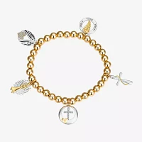 Footnotes Faith Cubic Zirconia 14k Rose Gold Over Brass Pure Silver Over Brass Bead Angel Cross Wing Stretch Bracelet