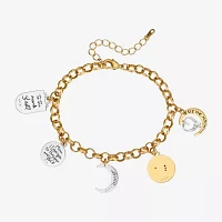 Footnotes Love Cubic Zirconia 14K Gold Over Brass Pure Silver Over Brass Link Moon Star Charm Bracelet