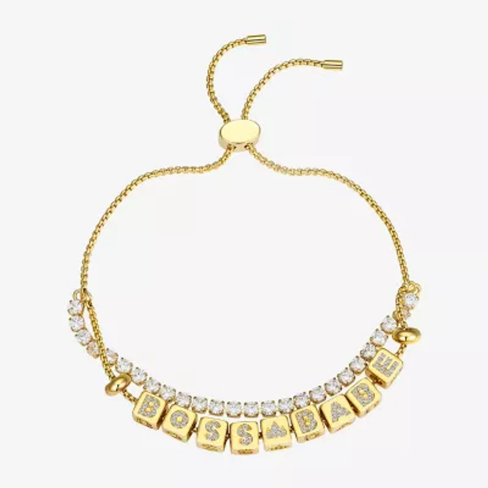 Footnotes Boss Cubic Zirconia 14K Gold Over Brass Box Bolo Bracelet