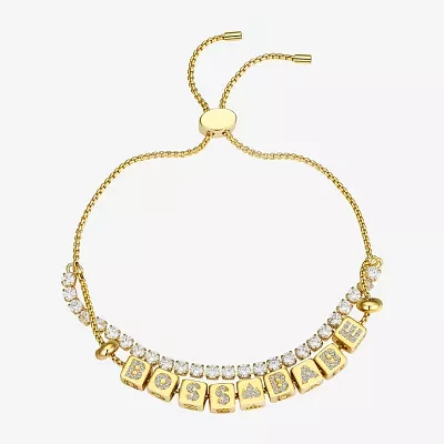 Footnotes Boss Cubic Zirconia 14K Gold Over Brass Box Bolo Bracelet