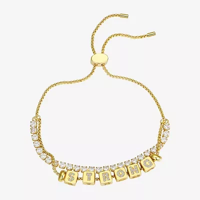 Footnotes Strong Cubic Zirconia 14K Gold Over Brass Box Bolo Bracelet