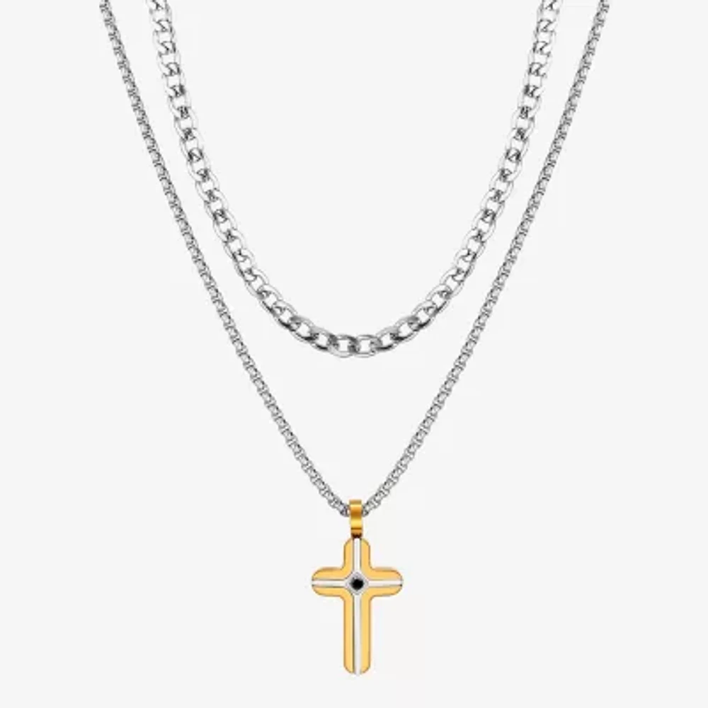 J.P. Army 2-pc. Cubic Zirconia Stainless Steel 24 Inch Box Cross Necklace Set