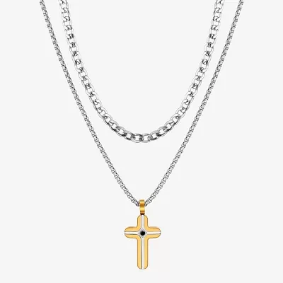 J.P. Army 2-pc. Cubic Zirconia Stainless Steel 24 Inch Box Cross Necklace Set