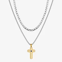 J.P. Army 2-pc. Cubic Zirconia Stainless Steel 24 Inch Box Cross Necklace Set