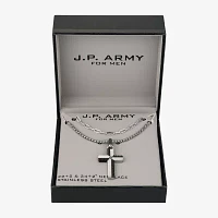 J.P. Army 2-pc. Cubic Zirconia Stainless Steel 24 Inch Box Cross Necklace Set