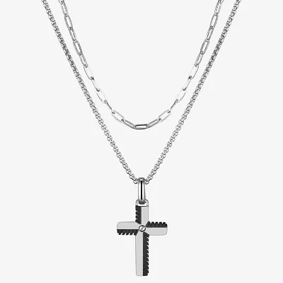 J.P. Army 2-pc. Cubic Zirconia Stainless Steel 24 Inch Box Cross Necklace Set