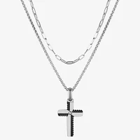 J.P. Army 2-pc. Cubic Zirconia Stainless Steel 24 Inch Box Cross Necklace Set