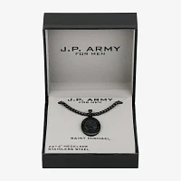 J.P. Army Saint Michael Protect Us Stainless Steel 24 Inch Box Oval Pendant Necklace