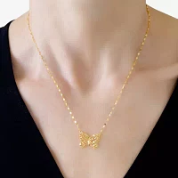 Womens 10K Gold Butterfly Pendant Necklace